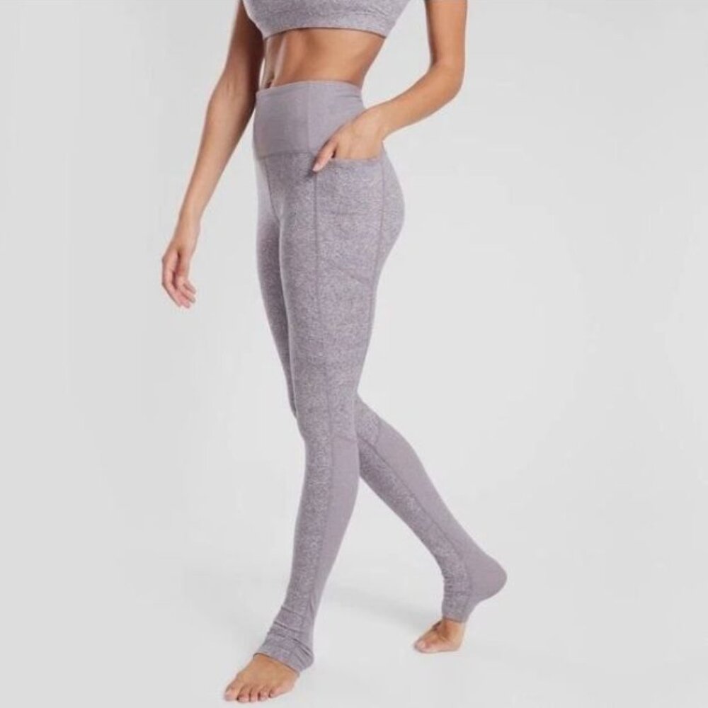 ATHLETA EXHALE Stash Pocket Heel Tight Softluxe Size Small Lilac Gray
